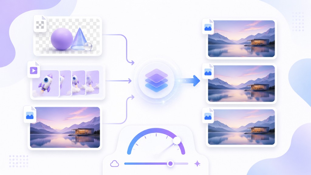 Ilustración del flujo de conversión de PNG, WEBP y GIF a JPG en lote
