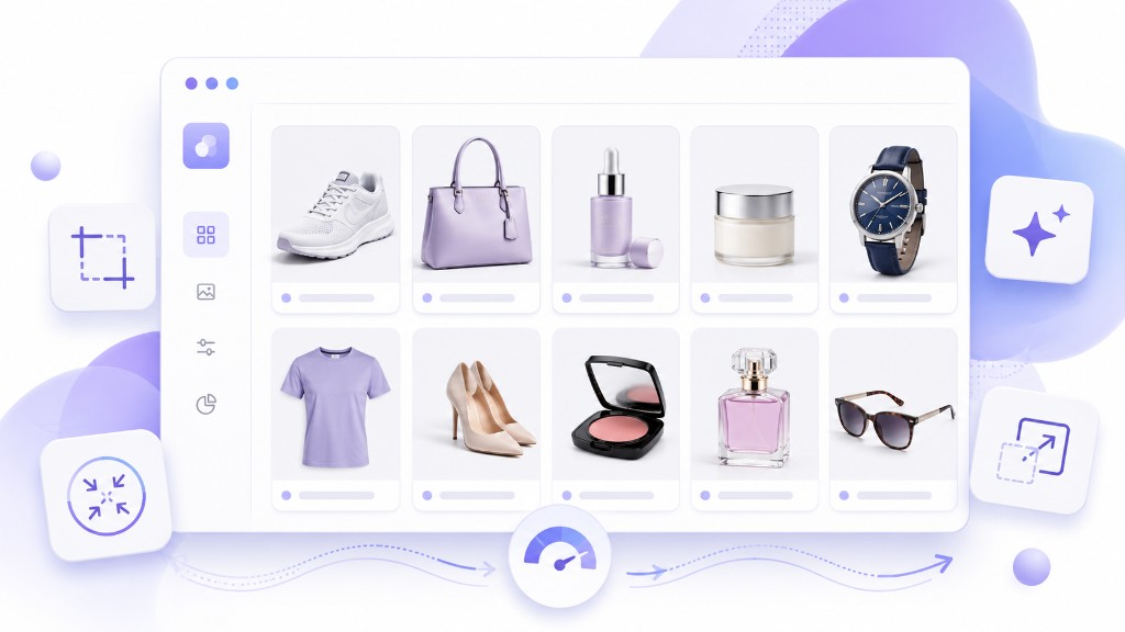 Panel de catálogo e-commerce con productos y herramientas de optimización de imágenes